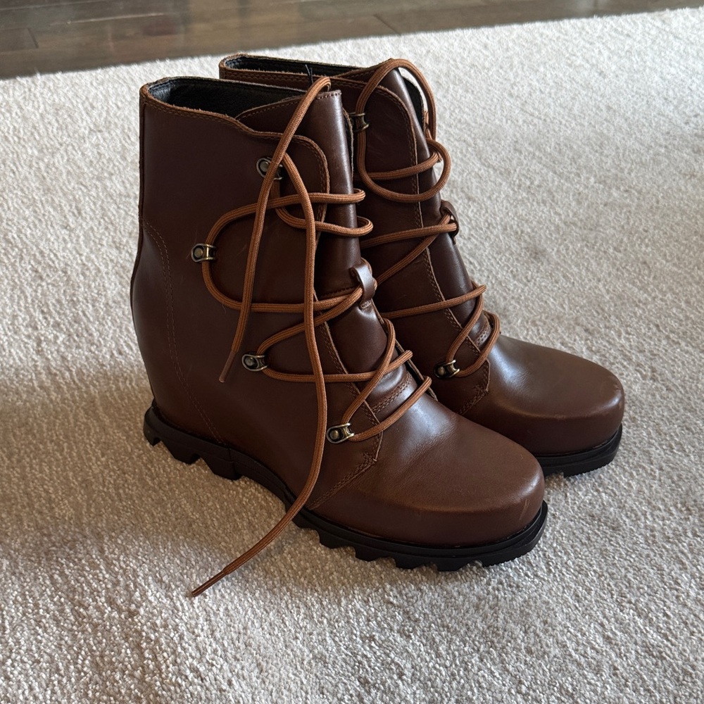 Sorel Brown Lace-Up Wedge Boots